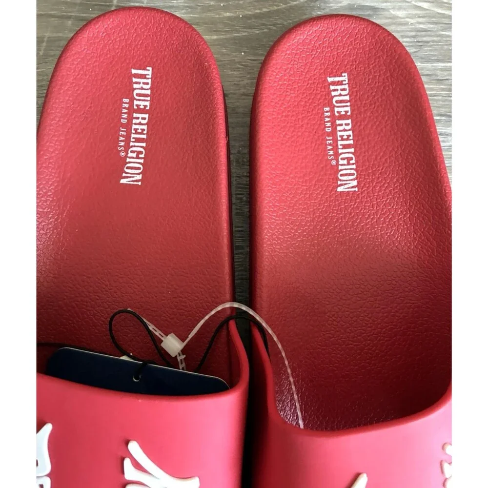 True Religion Men's Slide Sandals Red Logo Comfort Slides Size 11 New
